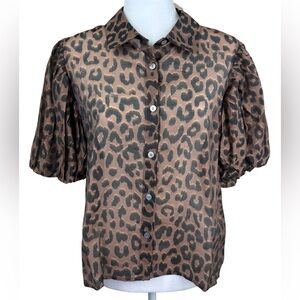 Bailey 44 Cheetah Print Blouse Sheer Large Black Brown